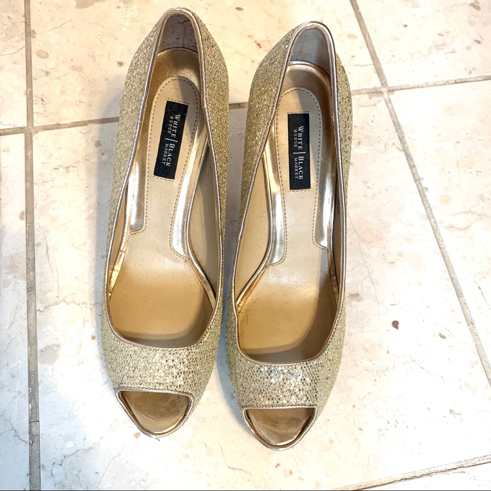 White House Black Market Gold Sparkling Heels